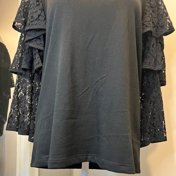 Pleione Black Lace Tiered Ruffle sleeve top, Size Small - Picture 5 of 12